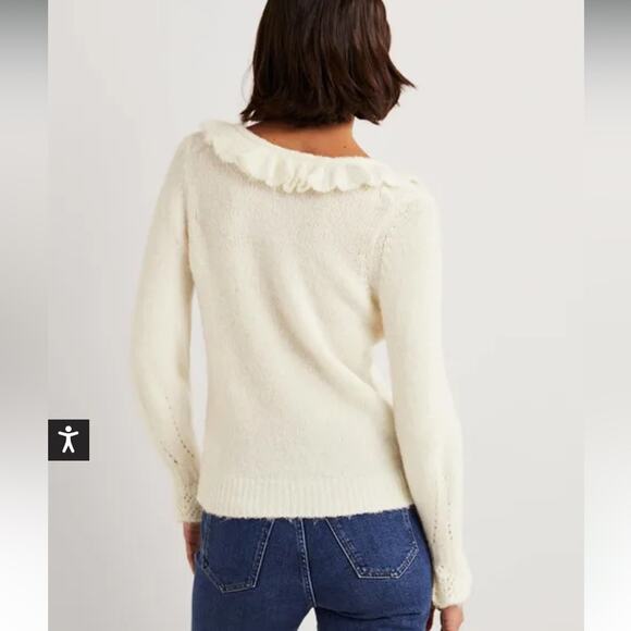 Boden Fluffy Frill V-neck Sweater Ivory Alpaca Size 12 - Picture 4 of 15